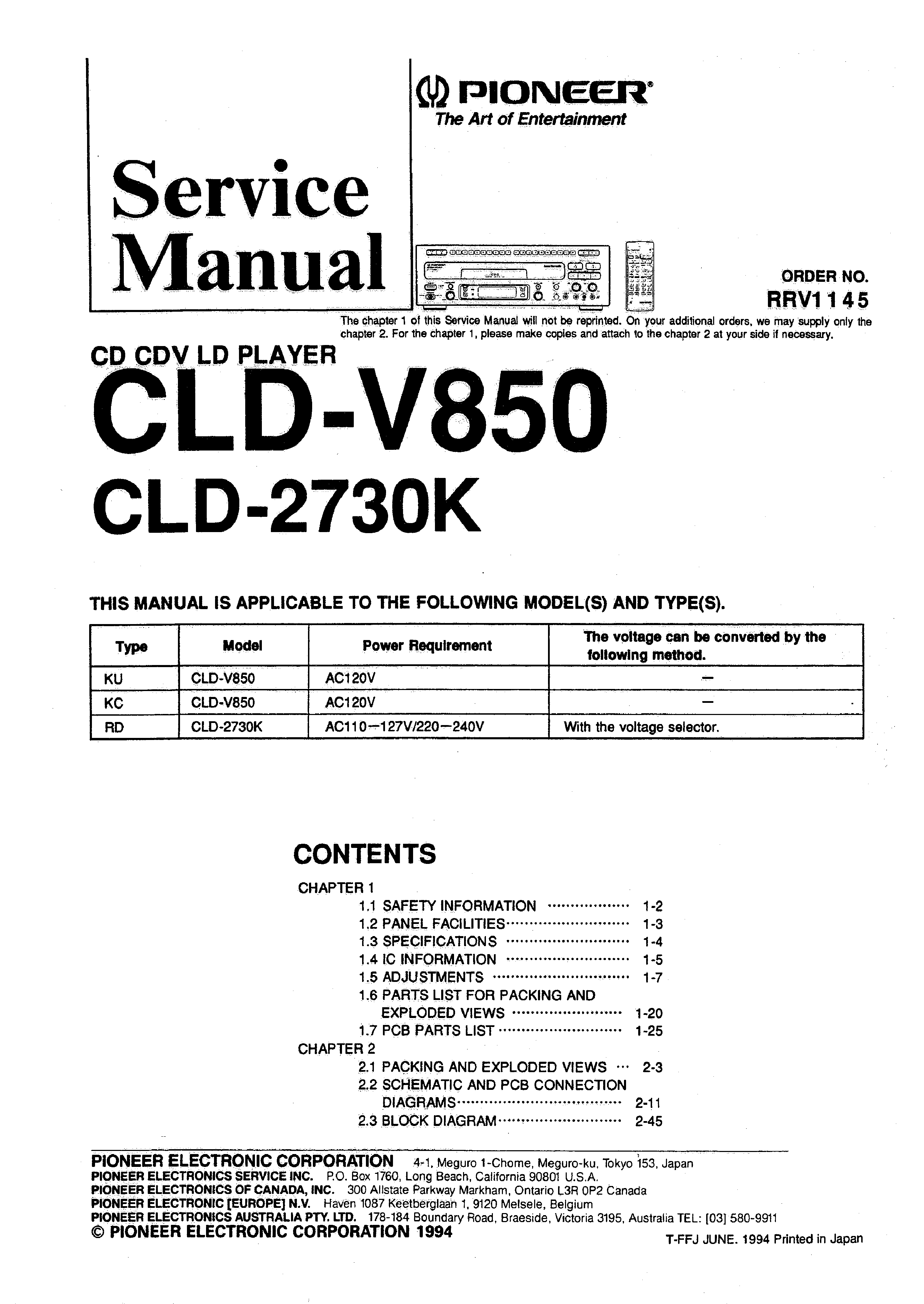 Service Manual for PIONEER CLD-2730K - Download