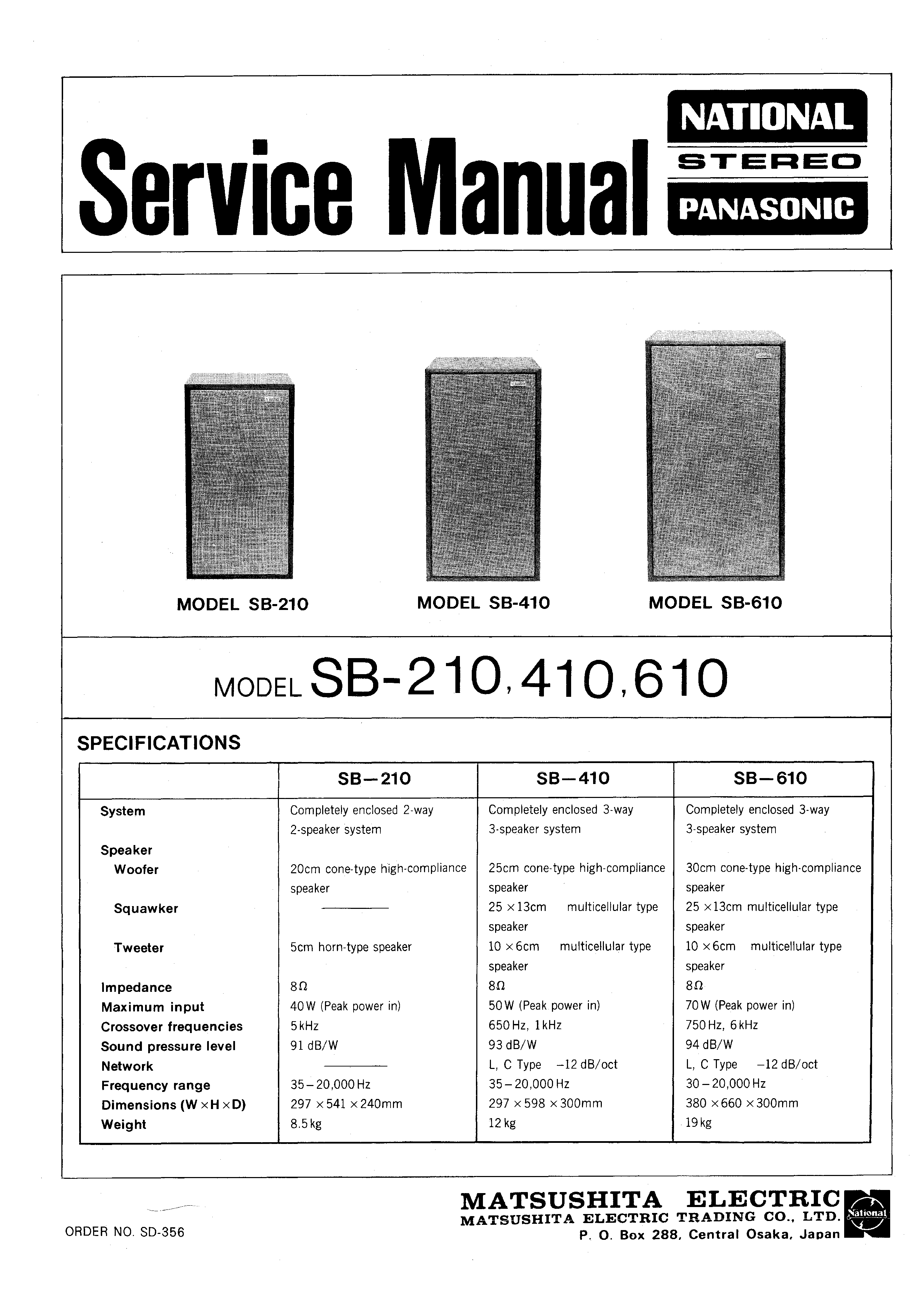 Service Manual for TECHNICS SB-210 - Download