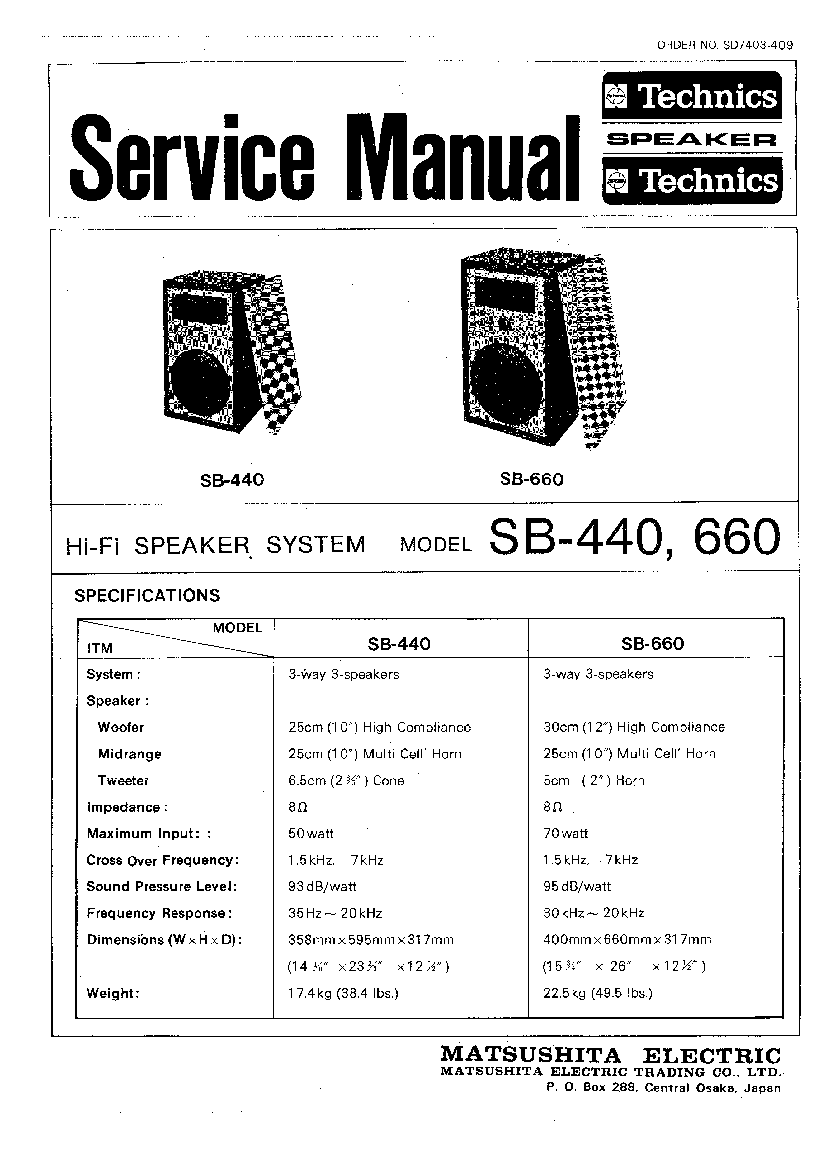 Service Manual for TECHNICS SB-440 - Download