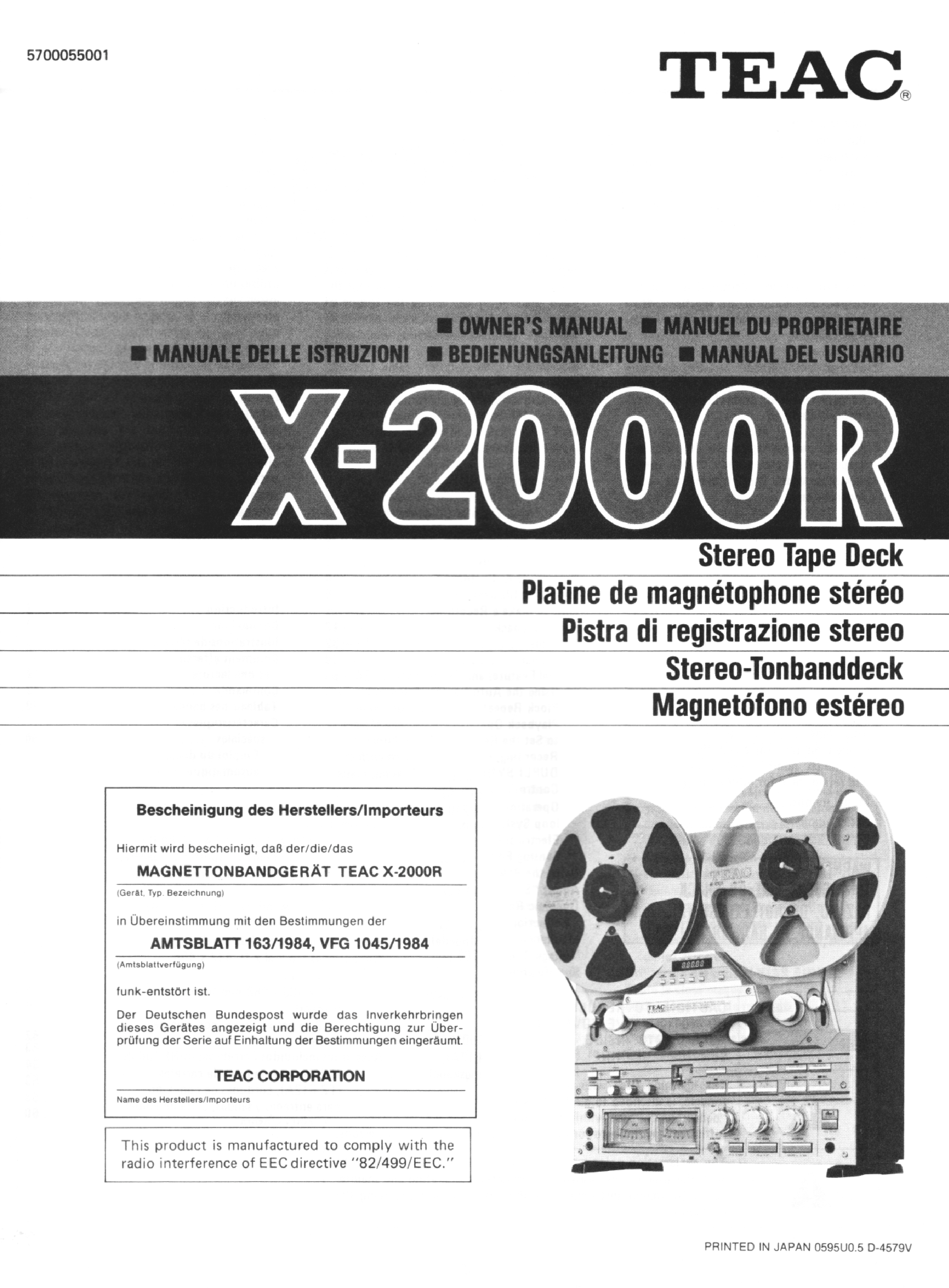 Owner's Manual for TEAC X2000R - Download