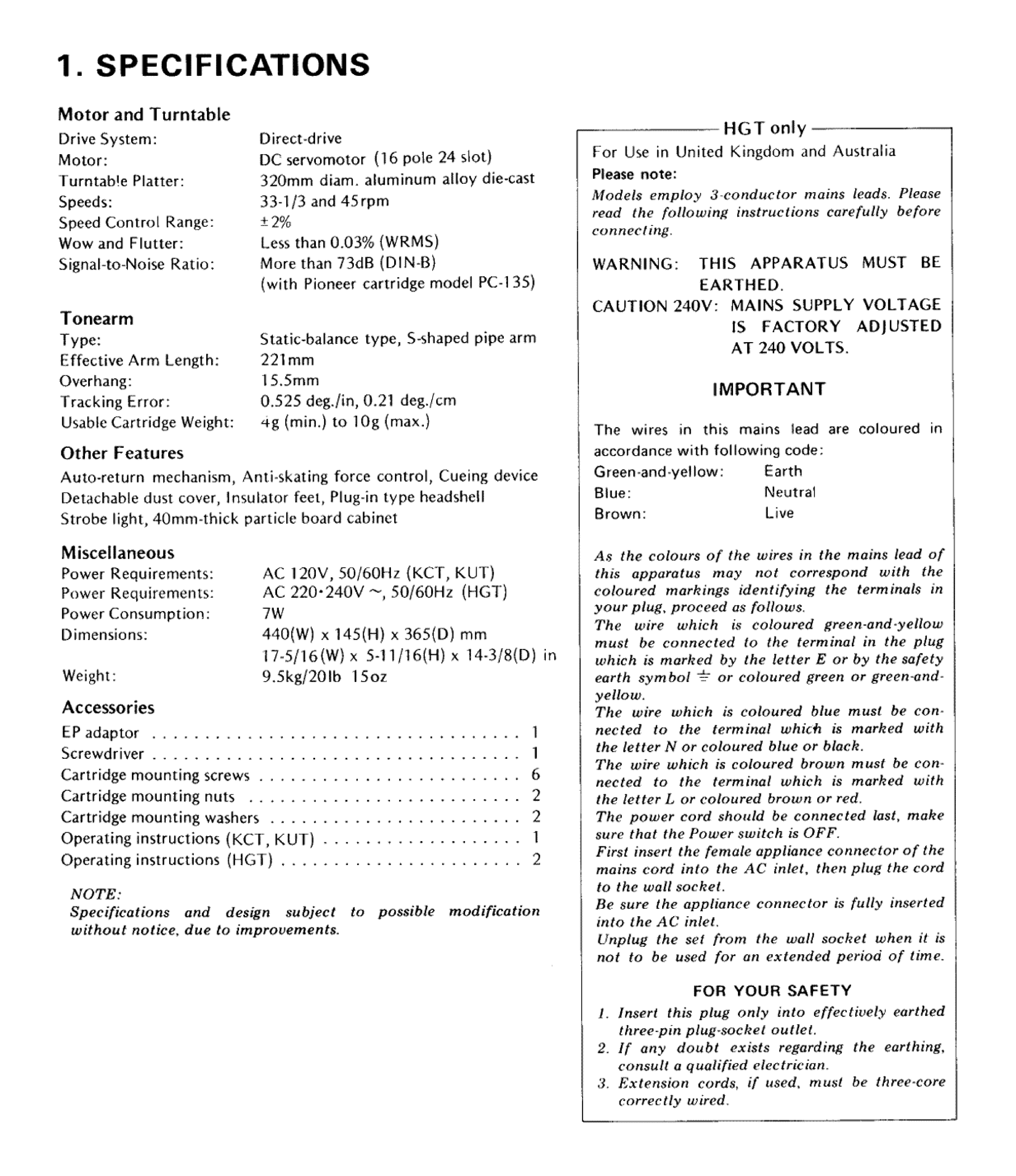 Service Manual for PIONEER PL-518 - Download